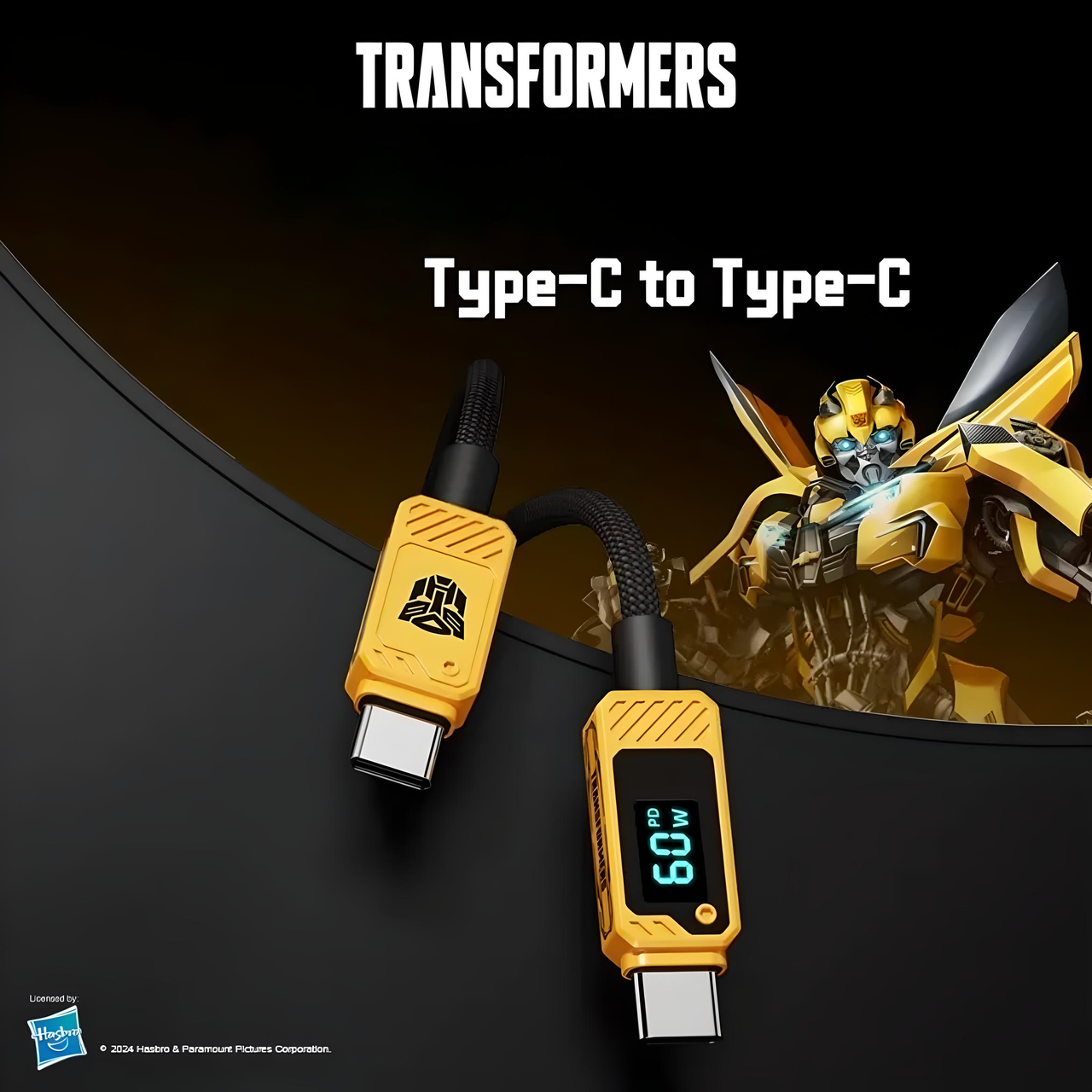 Зарядний кабель TRANSFORMERS TF-A18 USB-C to Type-C 60W з дисплеєм 1 м Жовтий (2315550187) - фото 2