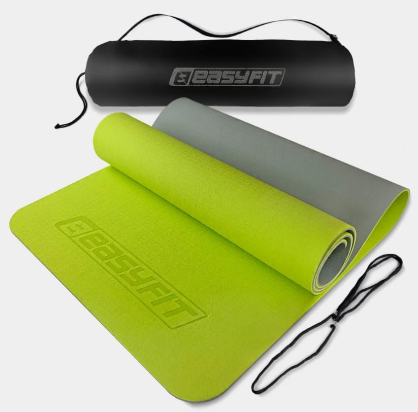 Коврик для йоги и фитнеса EasyFit TPE+TC 6 мм двухслойный в чехле Лимонно-серый (EF-1924s-LGGY)