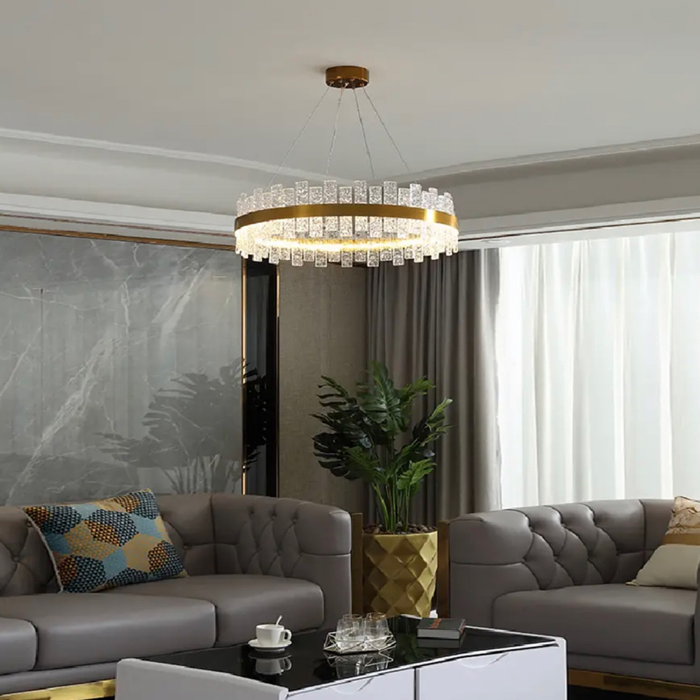 Люстра подвесная дизайнерская с ледяными пластинами диаметр 80 см (MD 8082-800 GD/CL)