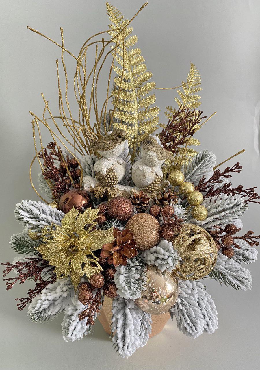 Новогодняя композиция Птички в лесу Золотой/Бронзово-коричневый - фото 3 Новогодняя композиция Птички в лесу Золотой/Бронзово-коричневый - фото 3