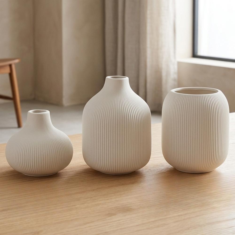 Набір керамічних ваз Вельвет 9х12х14 см 3 шт. Молочний (930601)