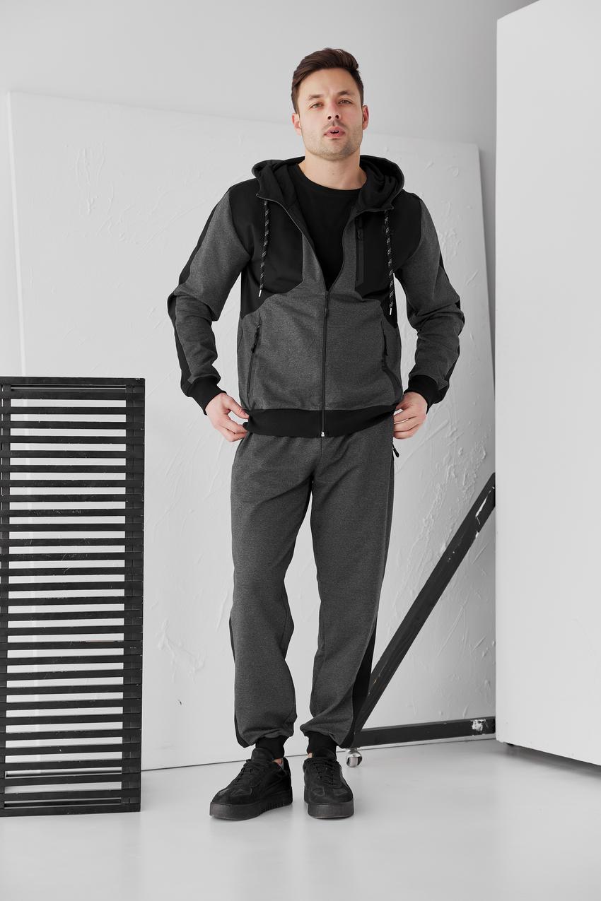 Костюм мужской спортивный М107 худи на замке/джогеры XXL Черный (800-1-64)