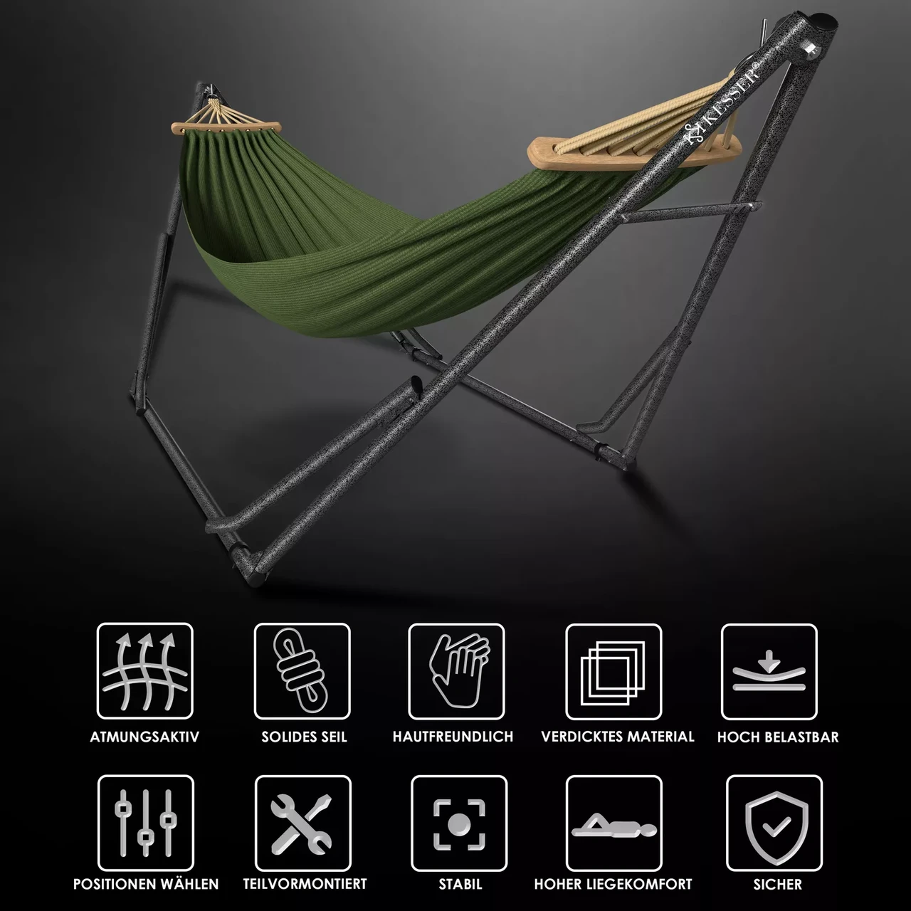 Гамаки KESSER підвісний для саду та дачі 200 кг 360x120x115 см (4260729115577) - фото 2 Гамаки KESSER підвісний для саду та дачі 200 кг 360x120x115 см (4260729115577) - фото 2