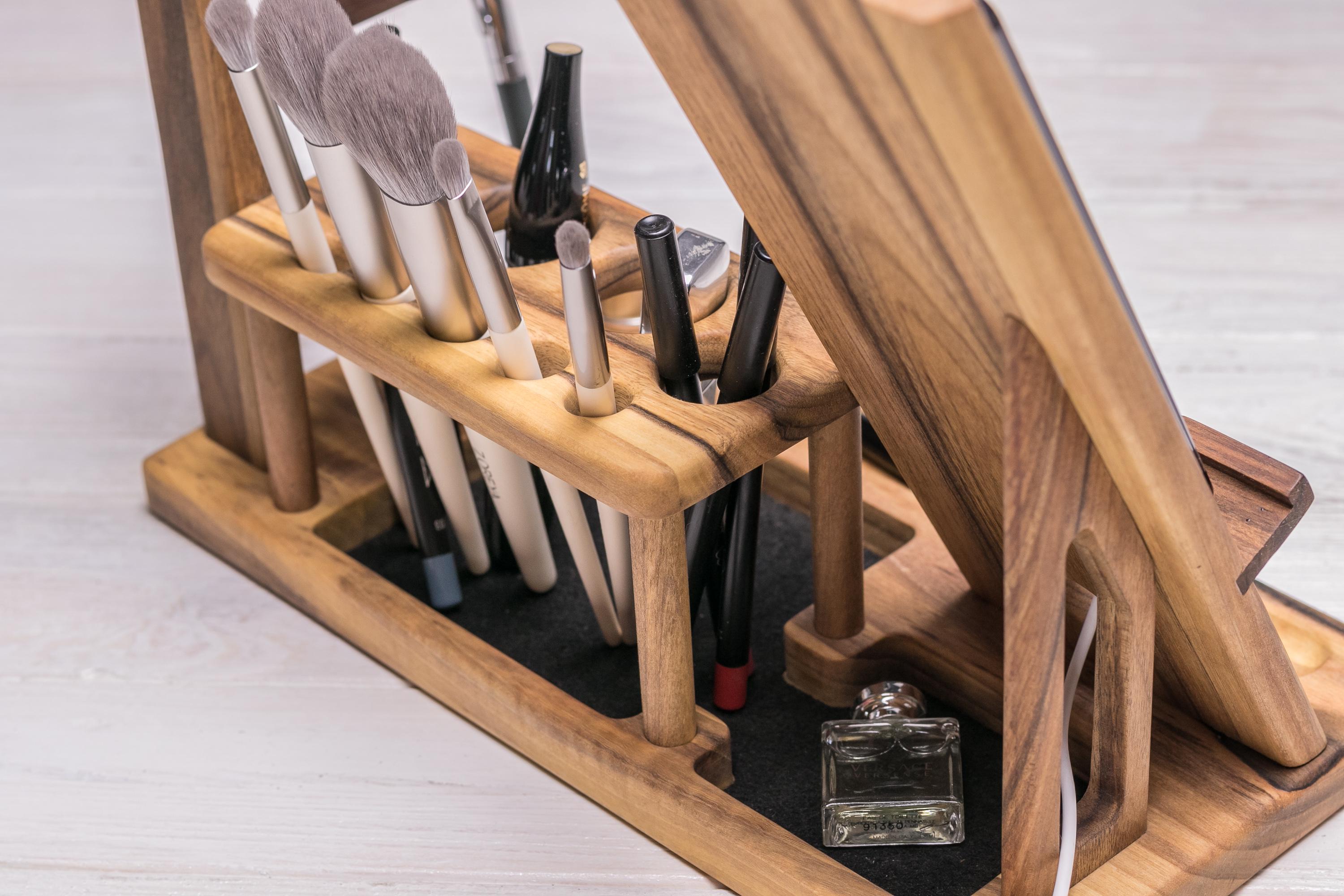 Косметичка из дерева EcoWalnut женская настольная для косметики/телефона с именным логотипом (EW-7) - фото 6