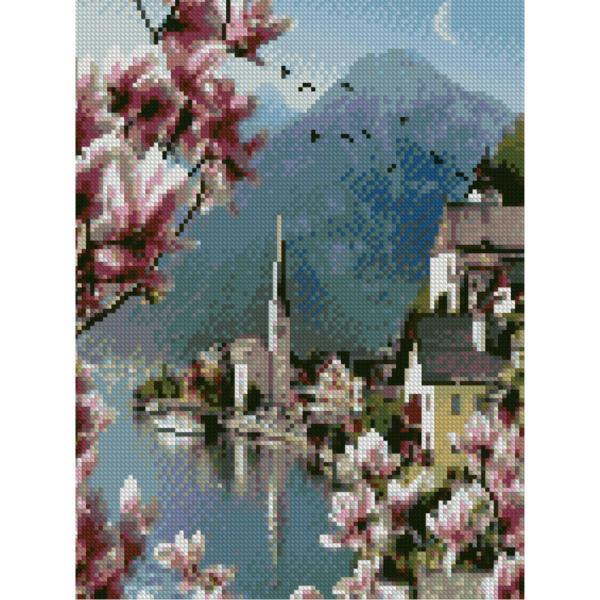 Алмазная мозаика Strateg Цветы Сакура на рассвете 30х40 см на подрамнике (HX062-mt)