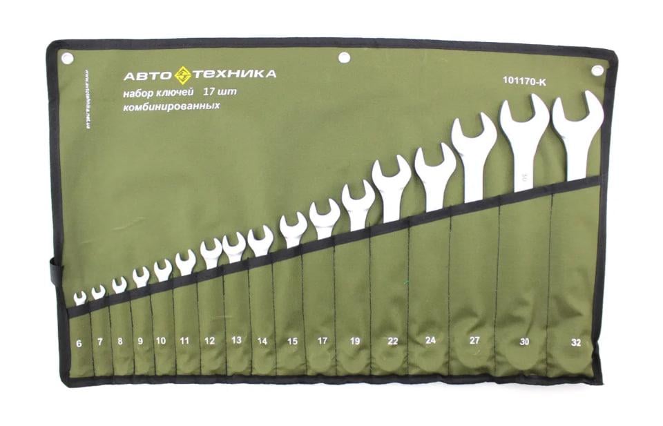 Набор ключей комбинированных Автотехника 101170-К в брезентовом планшете 17 ед.