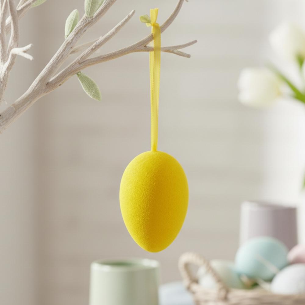 Набор из 3 подвесных флоковых пасхальных яиц 9,5 см (5103-003/yellow)