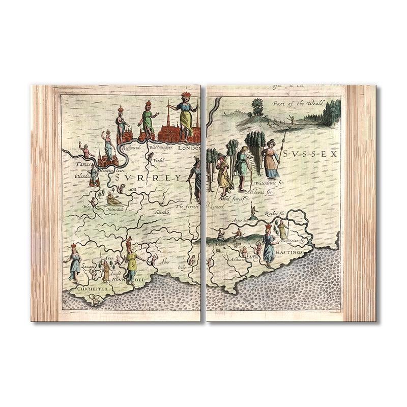 Винтажная карта Карта мира, Англия 2 модуля 30х45 см