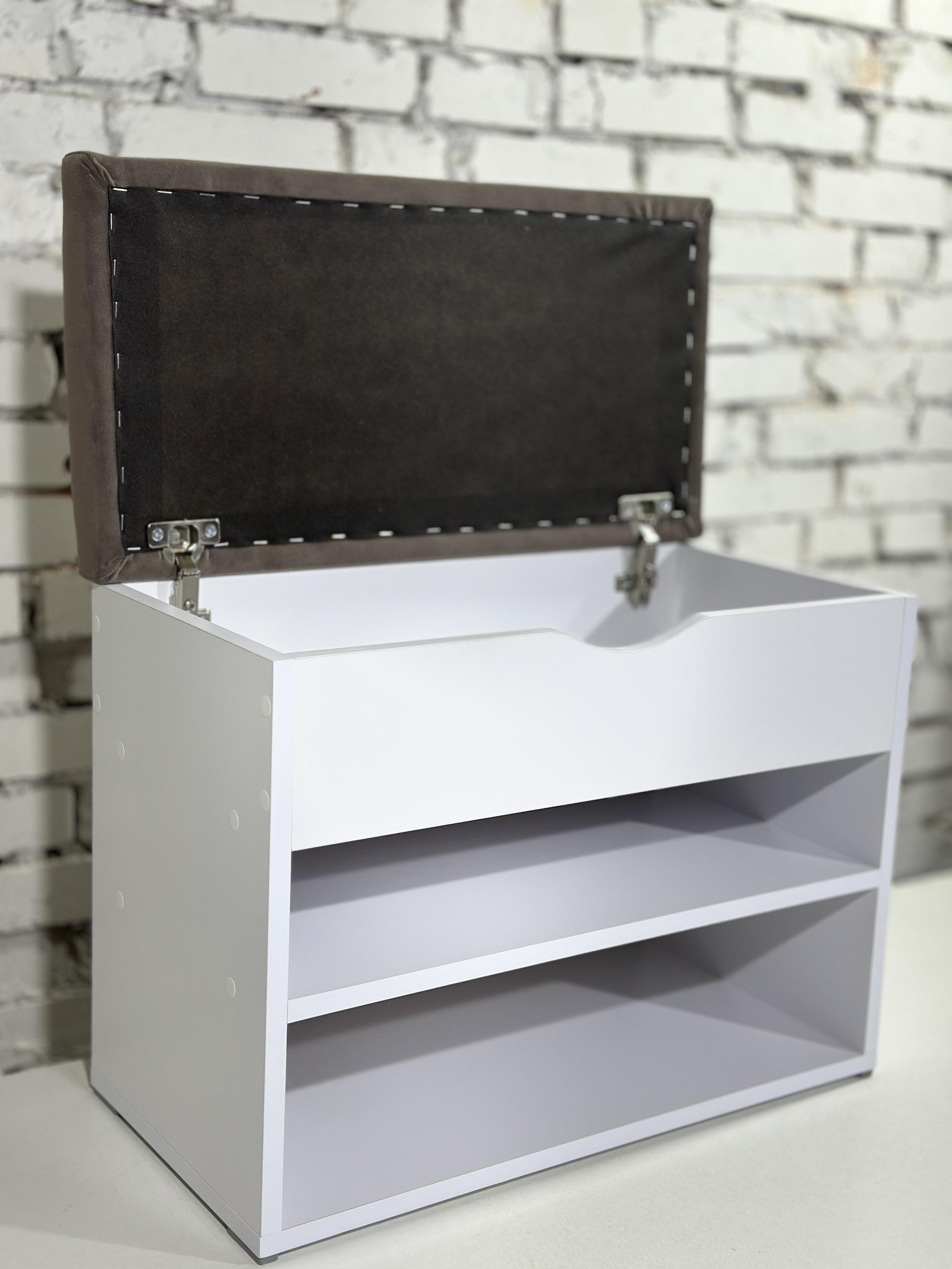 Тумба для взуття ДСП/тканина 30х60х45 см Білий/Капучіно - фото 3