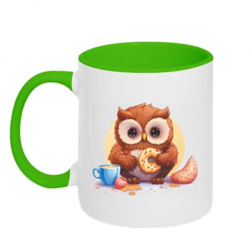 Чашка двухцветная Сова с кофе и пончиком 320 мл Белый с салатовым (14739619-37-188259) Чашка двухцветная Сова с кофе и пончиком 320 мл Белый с салатовым (14739619-37-188259)