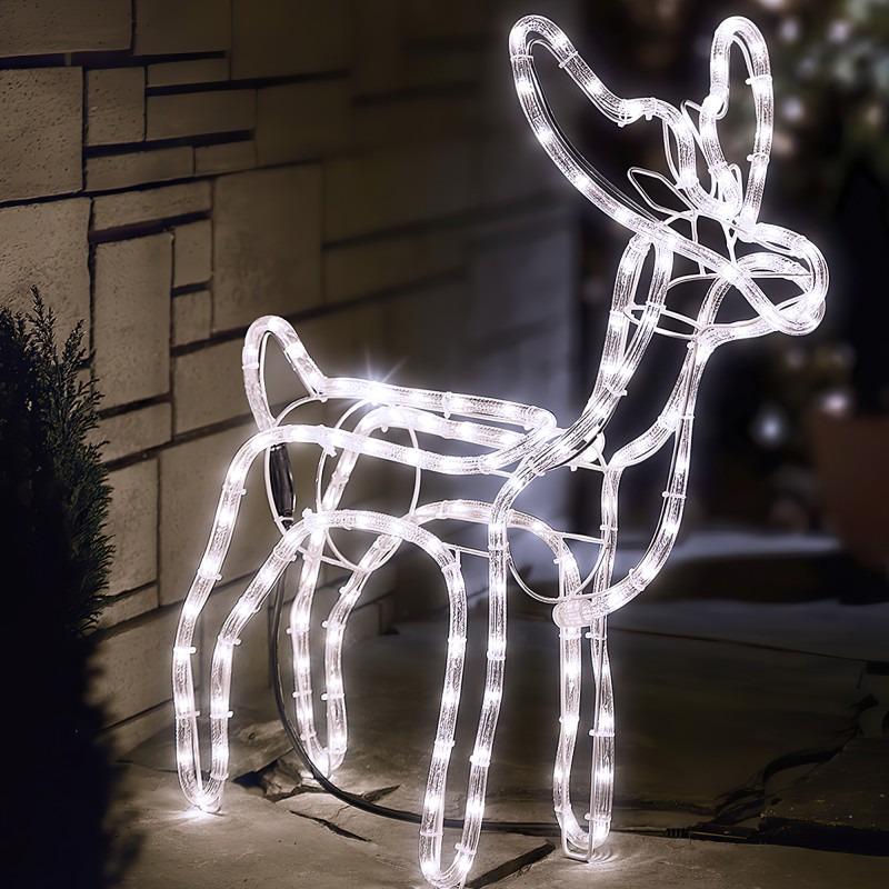 Светодиодная фигура из дюралайта «Новогодний олень» 47х43 см маленький от сети Холодный Белый