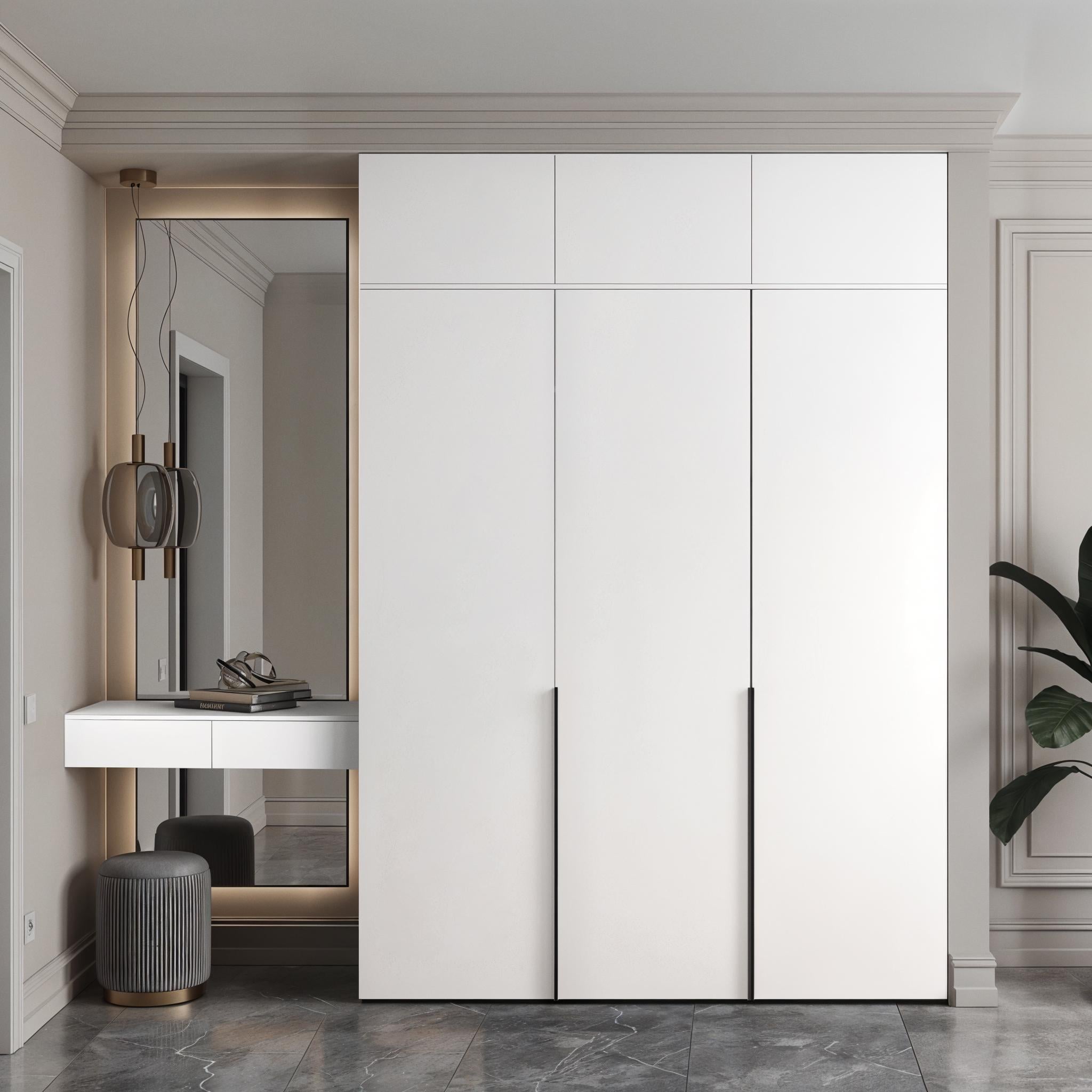 Комплект Terra шкаф с антресолью полками штангой туалетным столом 2800x520х2600 мм Белый