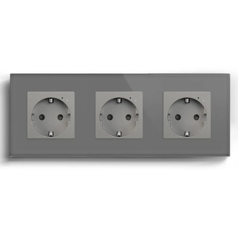 Розетка тройная умная LUXION с заземлением/шторками 250В 16А стеклянная рамка Серый (LX-WFS1F3-GY)