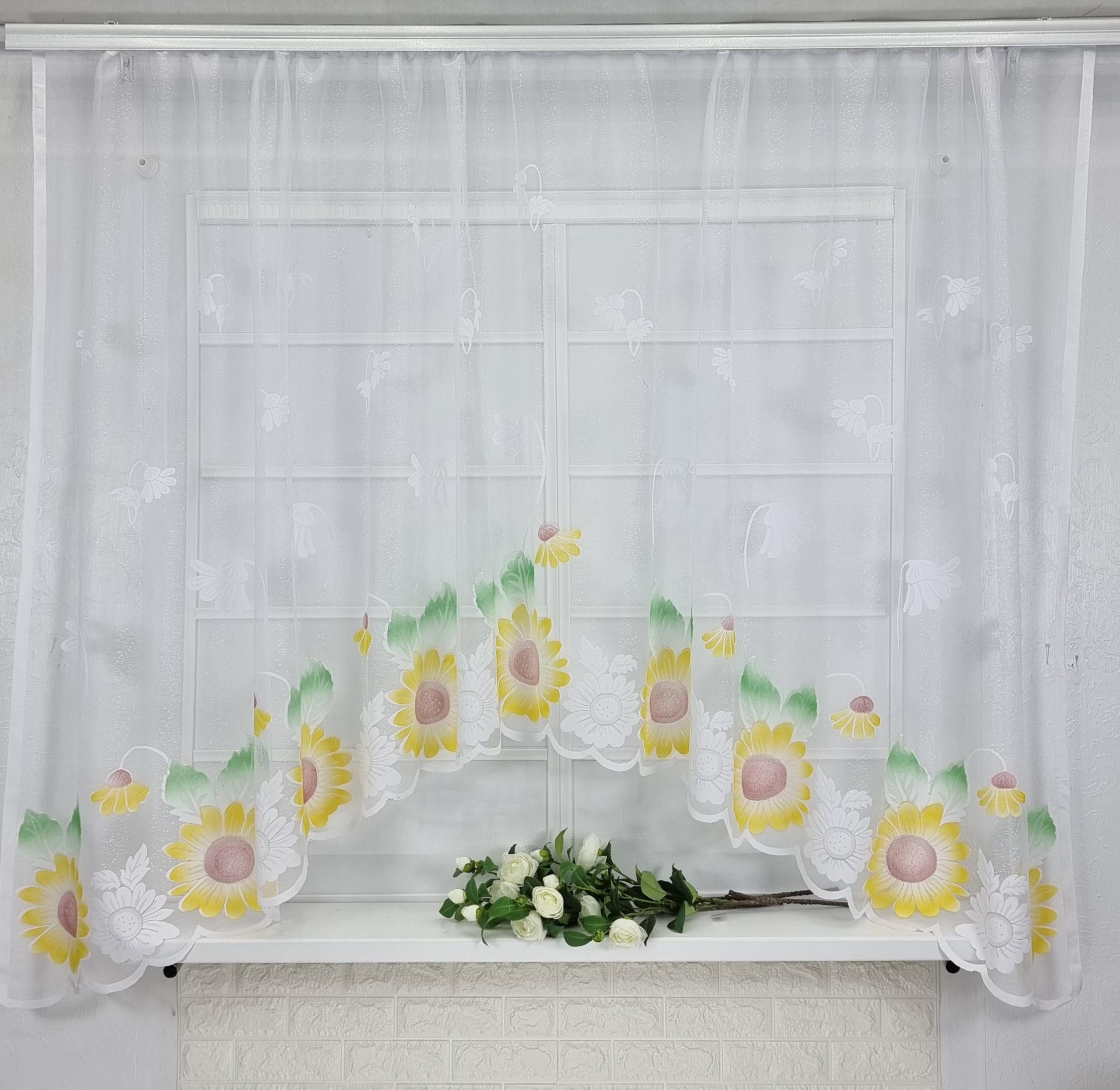 Тюль кухонная Подсолнухи жаккард 170x290 см (125582) Тюль кухонная Подсолнухи жаккард 170x290 см (125582)