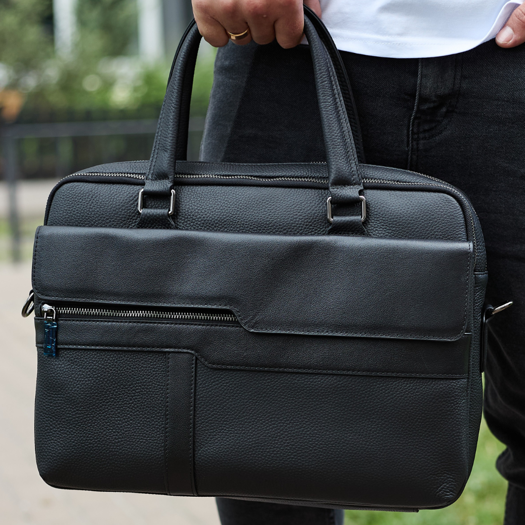 Портфель-сумка мужской Tiding Bag кожаный 39х29х10 см Черный (50267)