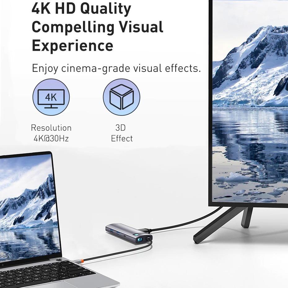 USB хаб BASEUS Metal Gleam Series 7in1 Multifunctional Type-C HUB Docking Station Gray (WKWG020113)) - фото 7 USB хаб BASEUS Metal Gleam Series 7in1 Multifunctional Type-C HUB Docking Station Gray (WKWG020113)) - фото 7