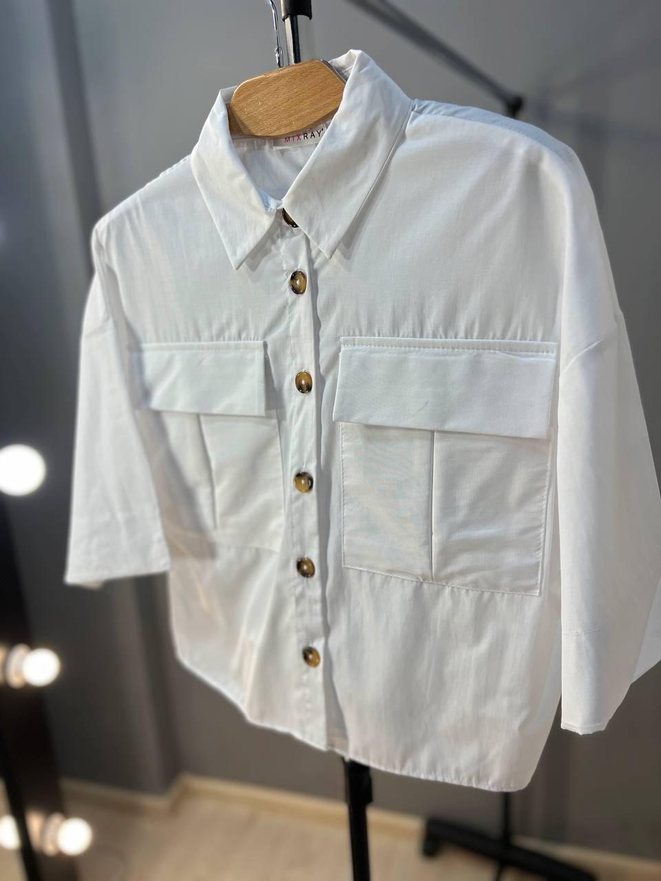 Сорочка жіноча MIX RAY 3656 коротка широка з накладеними кишенями на гудзиках L Білий (2671) - фото 3