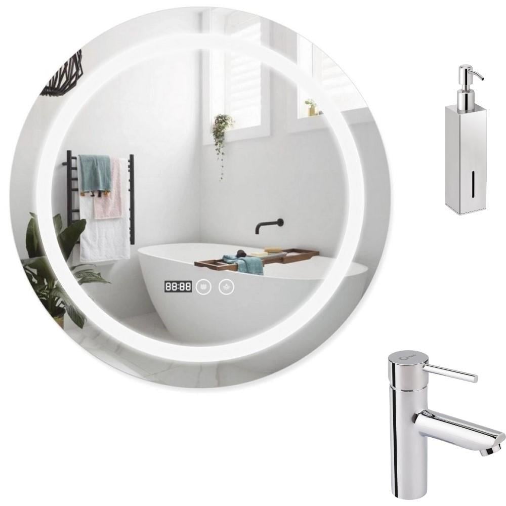 Зеркало в ванную Q-tap Mideya DC-F803 настенное круглое Led с антизапотеванием/смесителем Spring