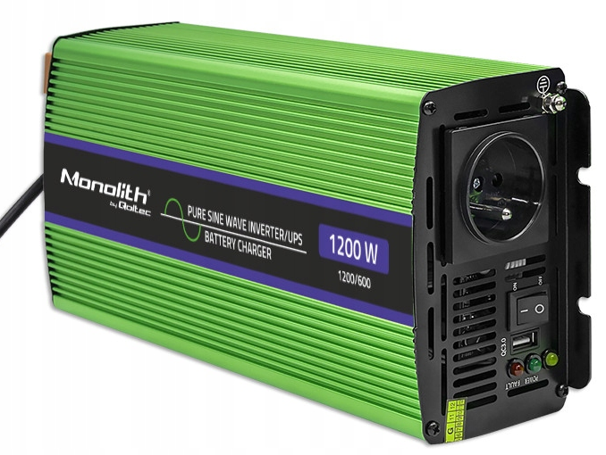 Інвертор 12 230 QOLTEC із чистою синусоїдою та зарядним пристроєм 1200 Вт (2440014888) - фото 6 Інвертор 12 230 QOLTEC із чистою синусоїдою та зарядним пристроєм 1200 Вт (2440014888) - фото 6