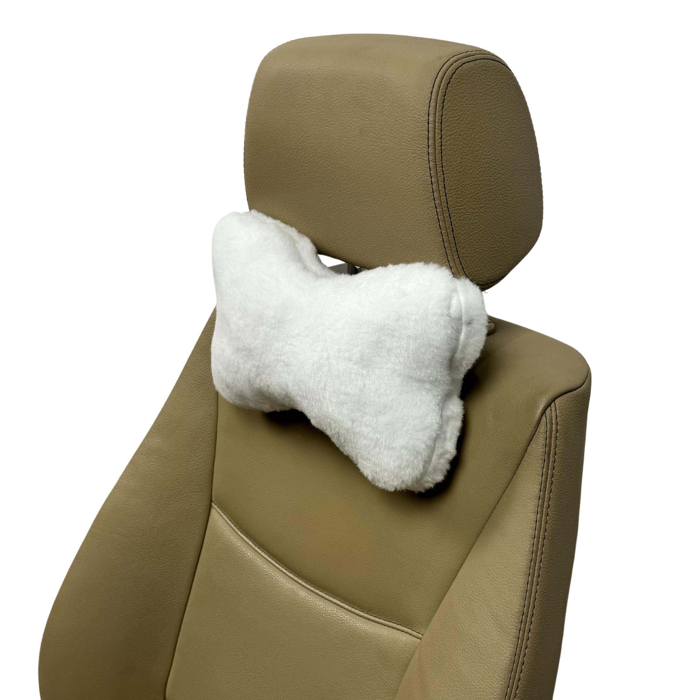 Автомобильная подушка на подголовник из эко-меха 1 шт. Белый (801)