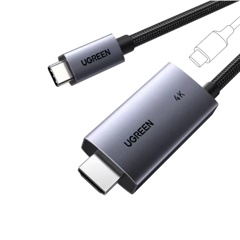 Кабель UGREEN 55330 4k 60hz с адаптером быстрой зарядки 100 Вт для iPhone 16/15 Galaxy MacBook USB-C-HDMI Grey (55330)