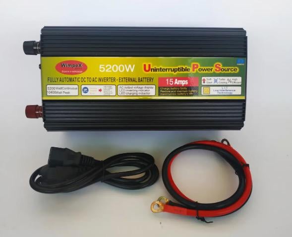 Инвертор WimpeX WX-5200W 12В-220 В с функцией зарядки аккумулятора 15 А номинальное напряжение 5,2 кВт (31040616) Инвертор WimpeX WX-5200W 12В-220 В с функцией зарядки аккумулятора 15 А номинальное напряжение 5,2 кВт (31040616)