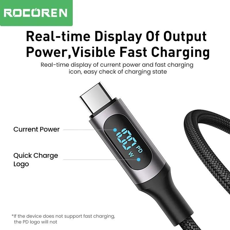 Кабель Rocoren Type-C PD 100W Fast Charge з дисплеєм (25397335) - фото 2