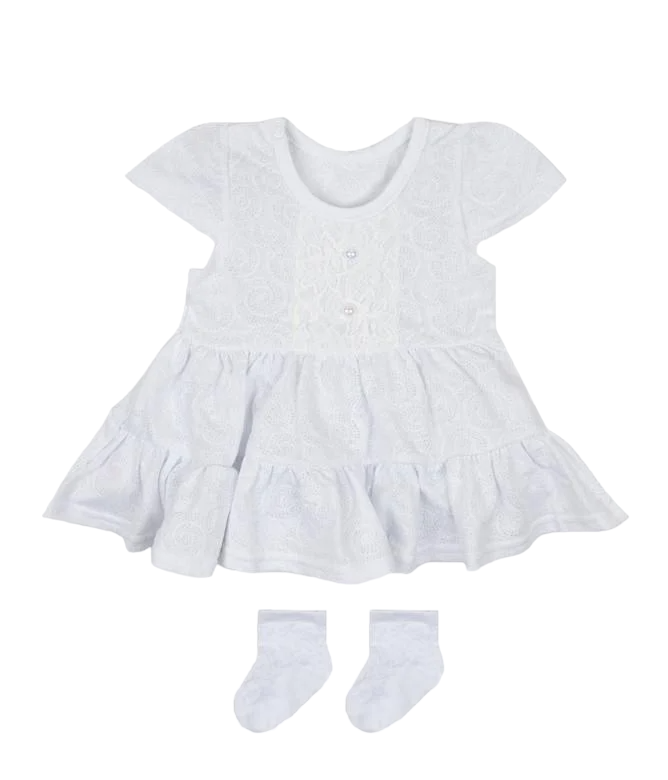 Комплект детской одежды хлопковый для девочки Gabbi КТР-21-3 платье/ободок/носки 74 см Белый (12892)
