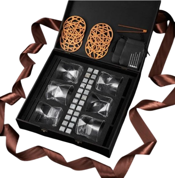 Набор камней для виски Whiskey Stones 24 шт. и 6 стаканов Bormioli Rocco Cassiopea 330 мл