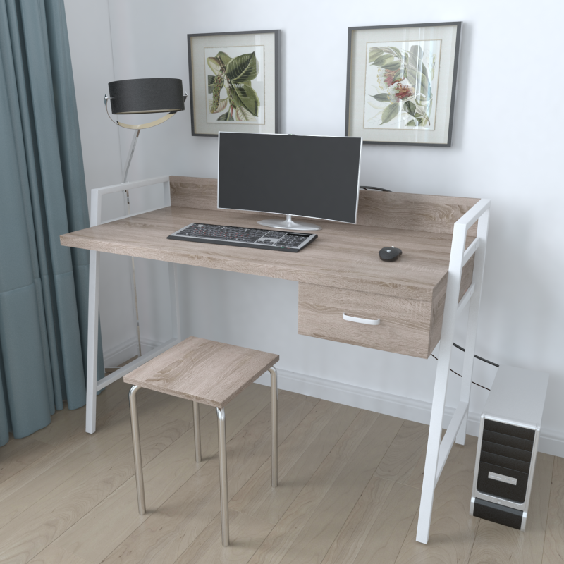 Письменный стол Ferrum-decor Komfort металл/ДСП 32 мм Белый/Дуб Сонома Трюфель (FRD-103440)