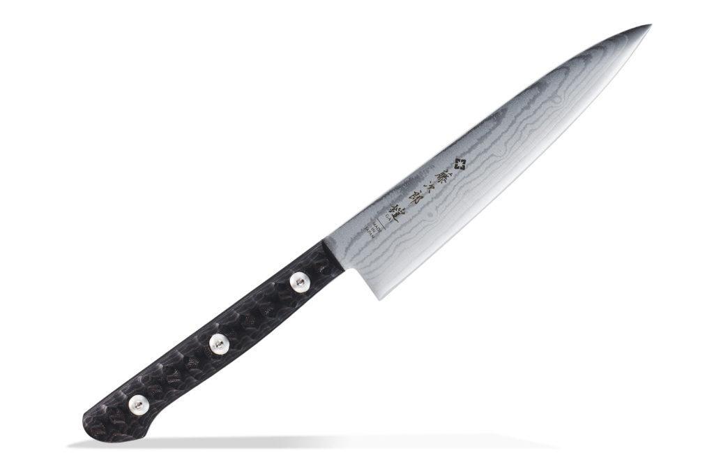 Кухонный нож универсальный Tojiro кованный GAI 60-61 HRC VG-10 дамасская сталь 135 мм Черный