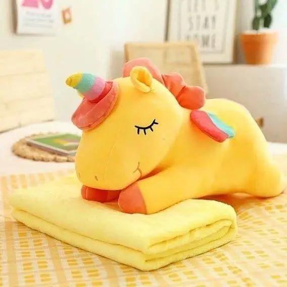 Мягкая игрушка с пледом в середине Единорог 100х165 см Желтый