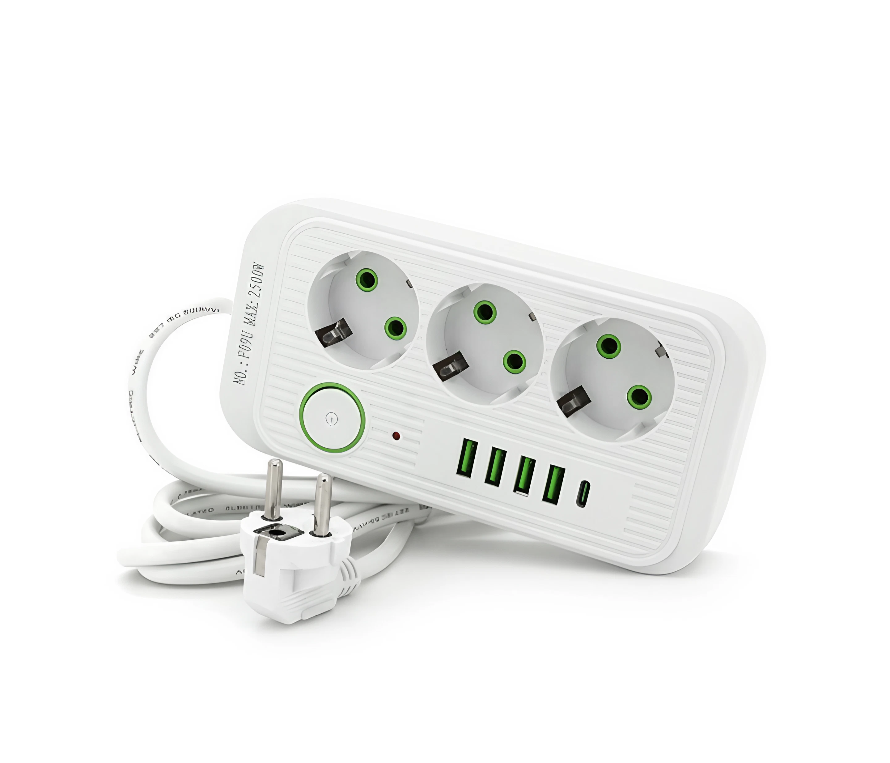 Подовжувач Power Socket F09U 3 розетки 4 USB+Type-C 2 м Білий (jmx 3065) - фото 2 Подовжувач Power Socket F09U 3 розетки 4 USB+Type-C 2 м Білий (jmx 3065) - фото 2