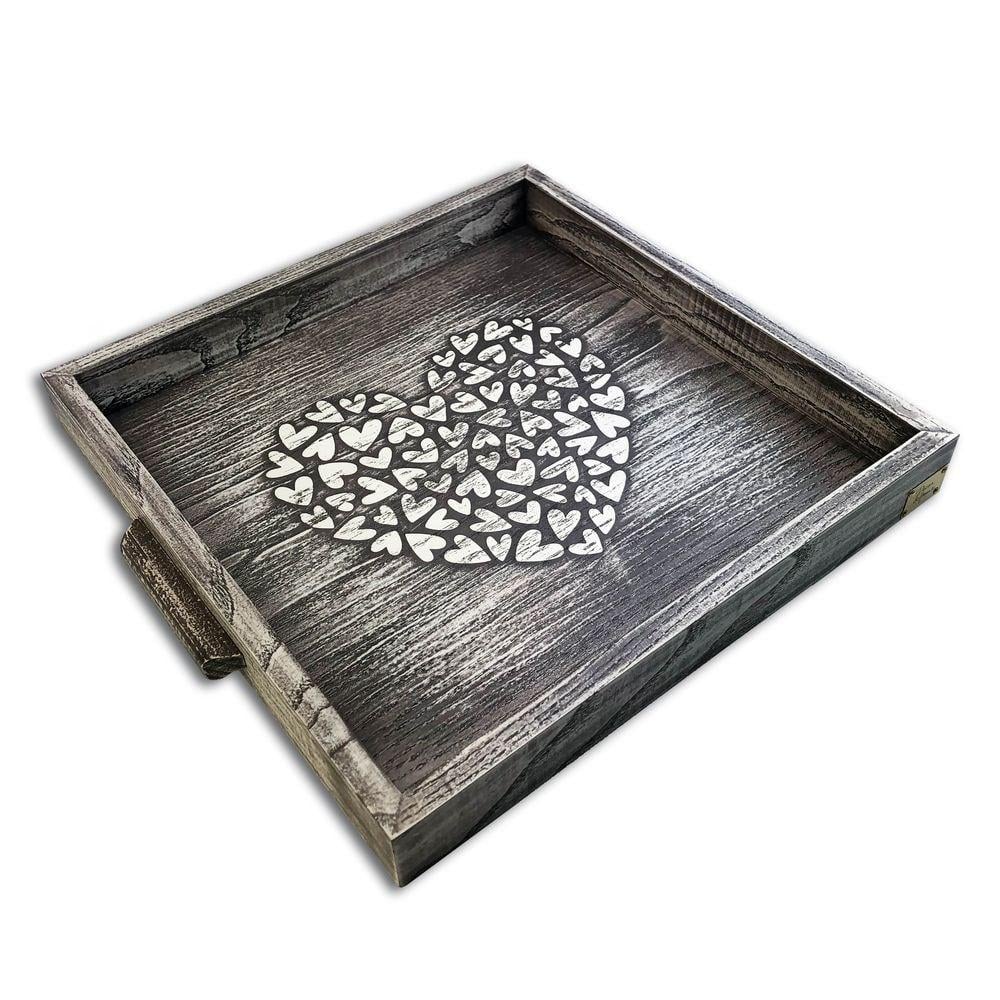 Піднос дерев'яний Cерце вінтаж 32,5х32,5х4 см Сірий (хрп132х324св)