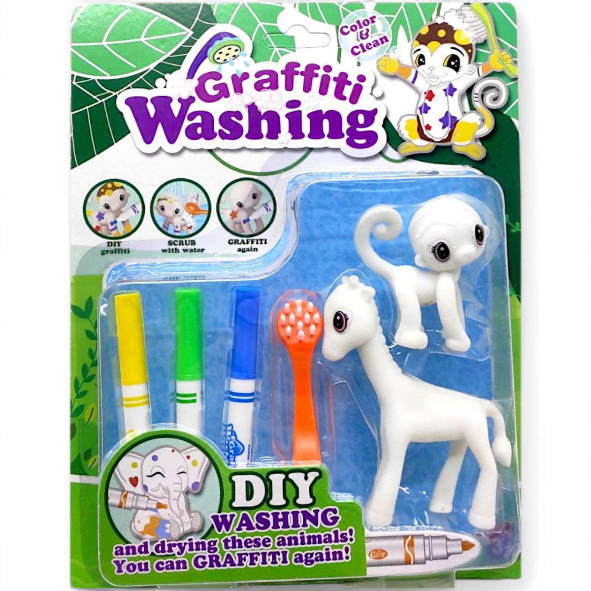 Набор для творчества Graffiti Washing 2 флоксовые фигурки животных/3 цветные фломастеры/щеточка (264077)