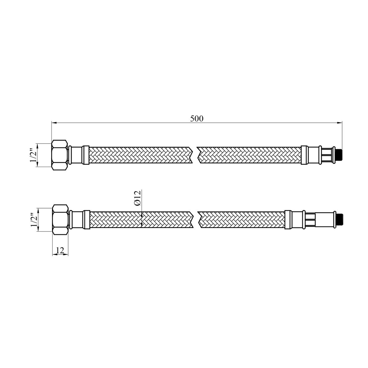 Подводка для подсоединения смесителя гибкая Kroner KRP 1/2 "хМ10 ВН 50 см оплетка из нержавеющей стали 2 шт. (2681047212) - фото 2 Подводка для подсоединения смесителя гибкая Kroner KRP 1/2 "хМ10 ВН 50 см оплетка из нержавеющей стали 2 шт. (2681047212) - фото 2