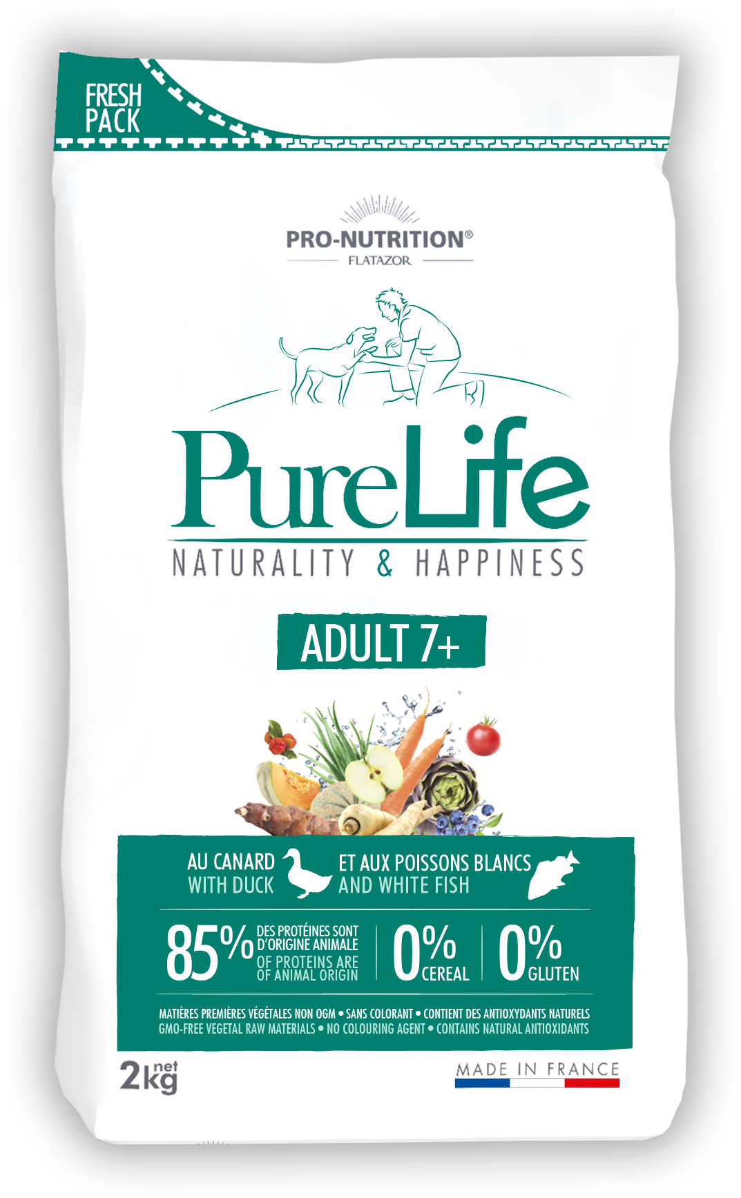 Корм сухой беззерновой для собак от 7 лет Pro-Nutrition Flatazor PURE LIFE 7+ с уткой и белой рыбой 2 кг