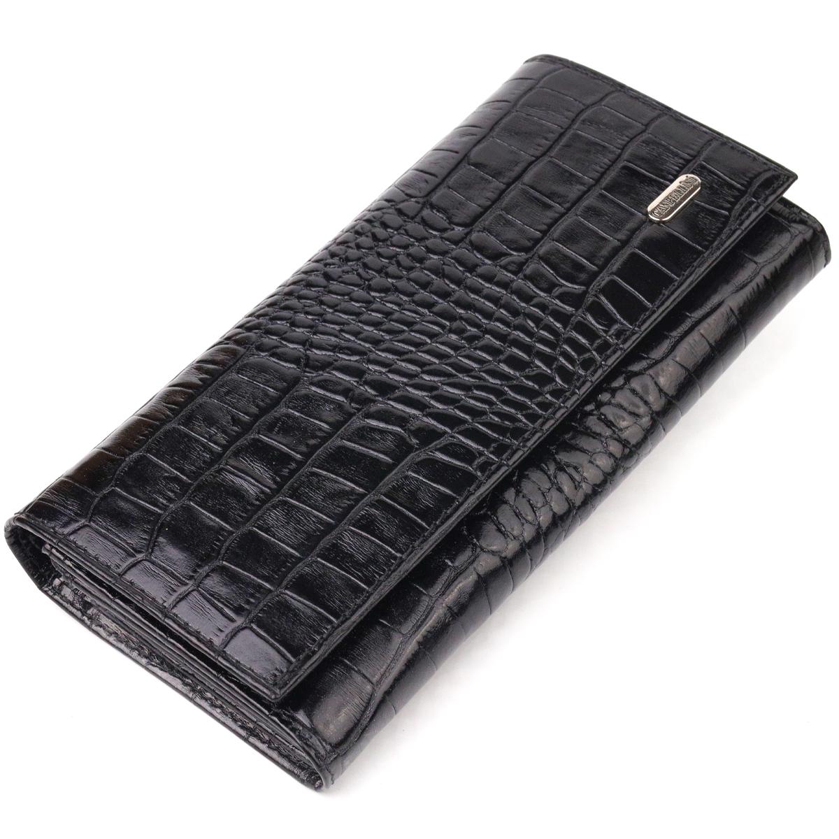 Кошелек женский из натуральной фактурной кожи Canpellini Wallet 21525 с монеткой Черный (55306)