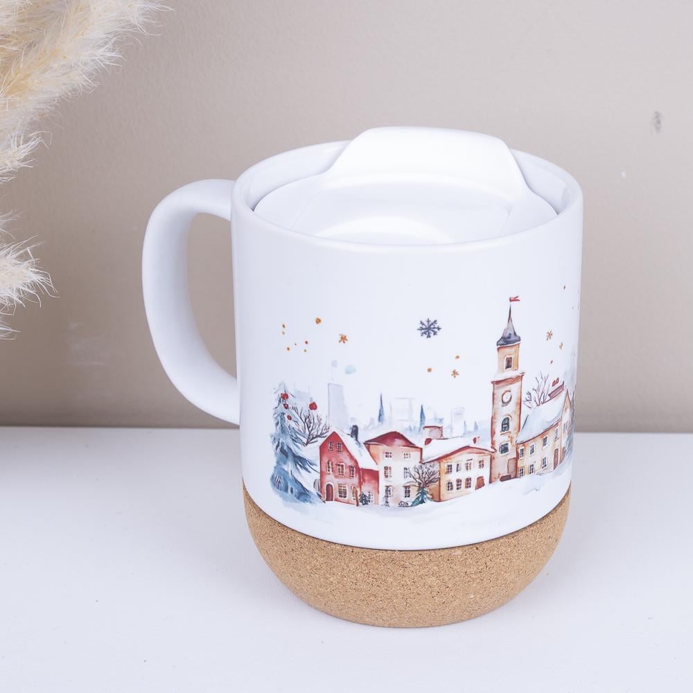 Чашка с крышкой Город пробковое дно (1745-2)