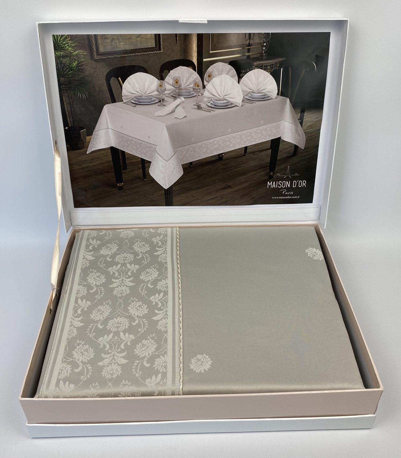 Набор Maison D'or Magnole Flower скатерть 155х320 с салфетками 12 шт. Stone (CN18885)