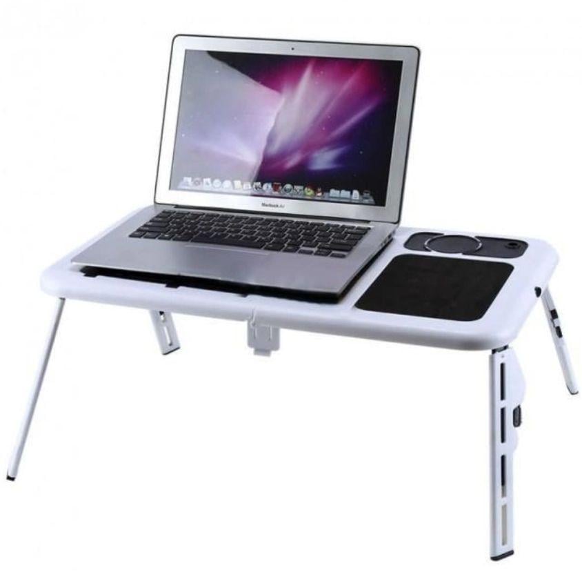 Столик для ноутбука E-TABLE трансформер з охолодженням Білий (NJ-414)