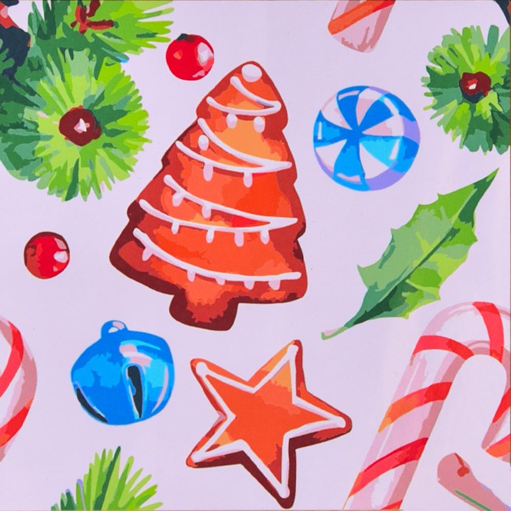 Картина за номерами Strateg Преміум Новорічні солодощі з лаком та з рівнем 40х40 см (SK057)