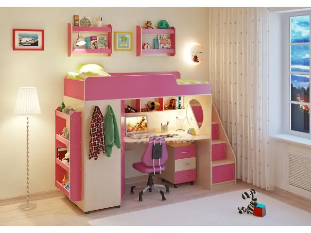 Кровать-чердак Design Service Легенда 4-3 DS-4-3 с полками и тумбой 2436x846x1716 мм (DS-4...3)