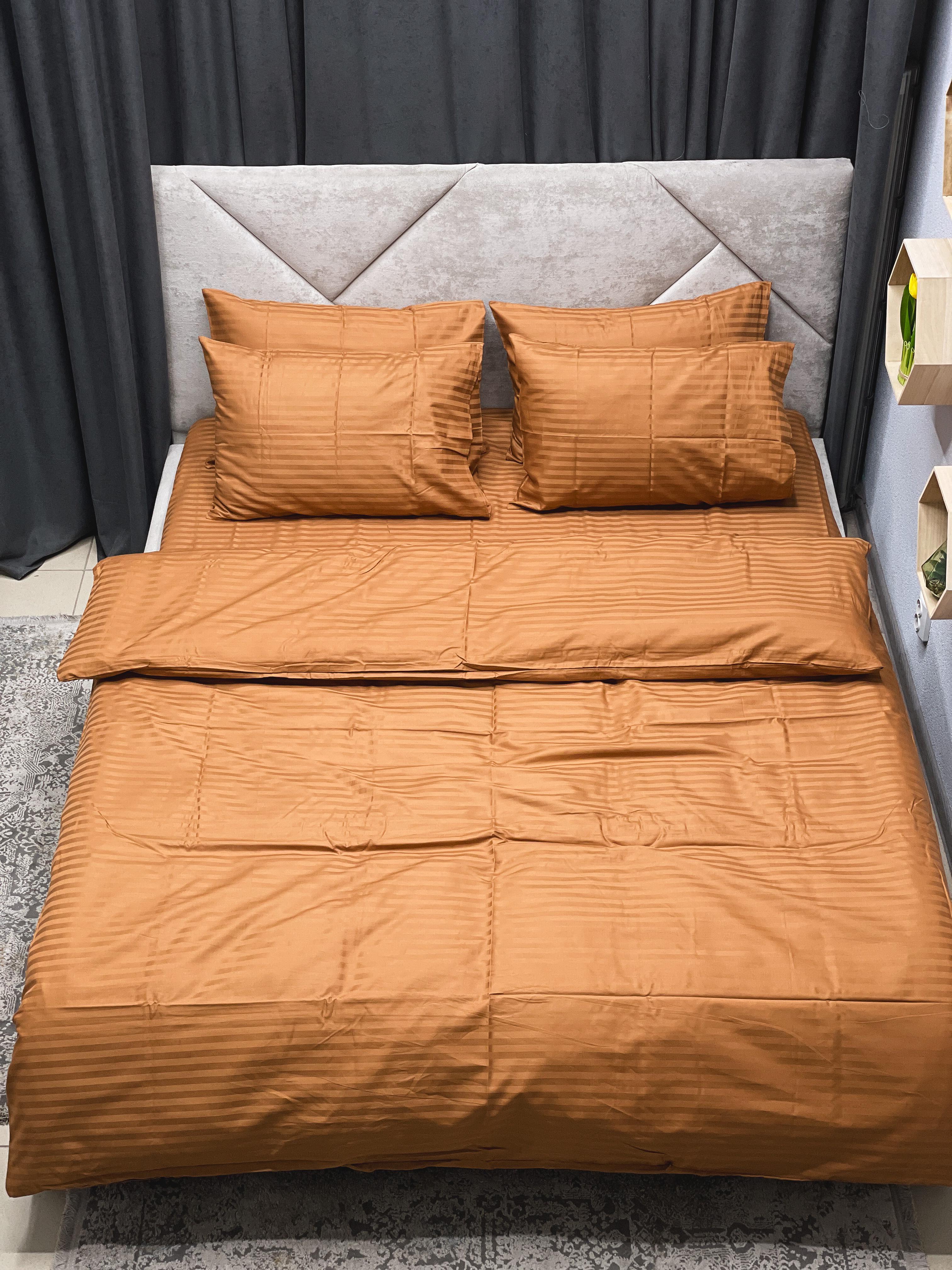 Комплект постельного белья Ego-textile 912S страйп-сатин однотонный в полоску Коричневый (195901461)