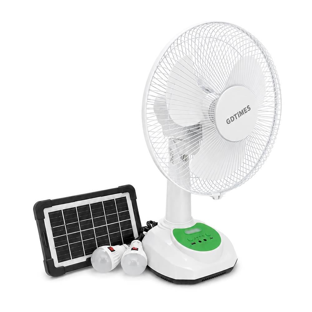 Вентилятор GDTIMES GD 8069LI 12" Solar+ вбудований акумулятор 2хUSB лампочки Box