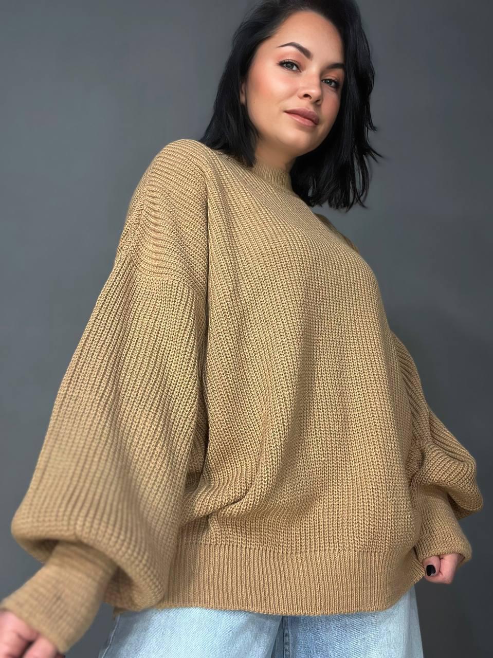 Свитер женский MIX RAY 6607 широкий удлиненный OS Карамельный (1036) - фото 6
