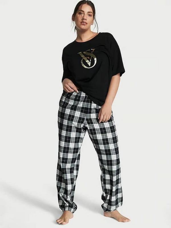 Пижама Victoria's Secret Flannel Jogger Tee-Jama S Черный (2132275319)