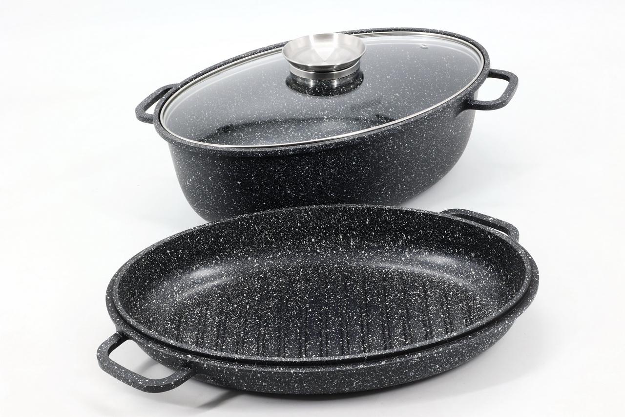 Гусятница с антипригарным покрытием со стеклянной крышкой и крышкой жаровней 7 л (28819641) Гусятница с антипригарным покрытием со стеклянной крышкой и крышкой жаровней 7 л (28819641)