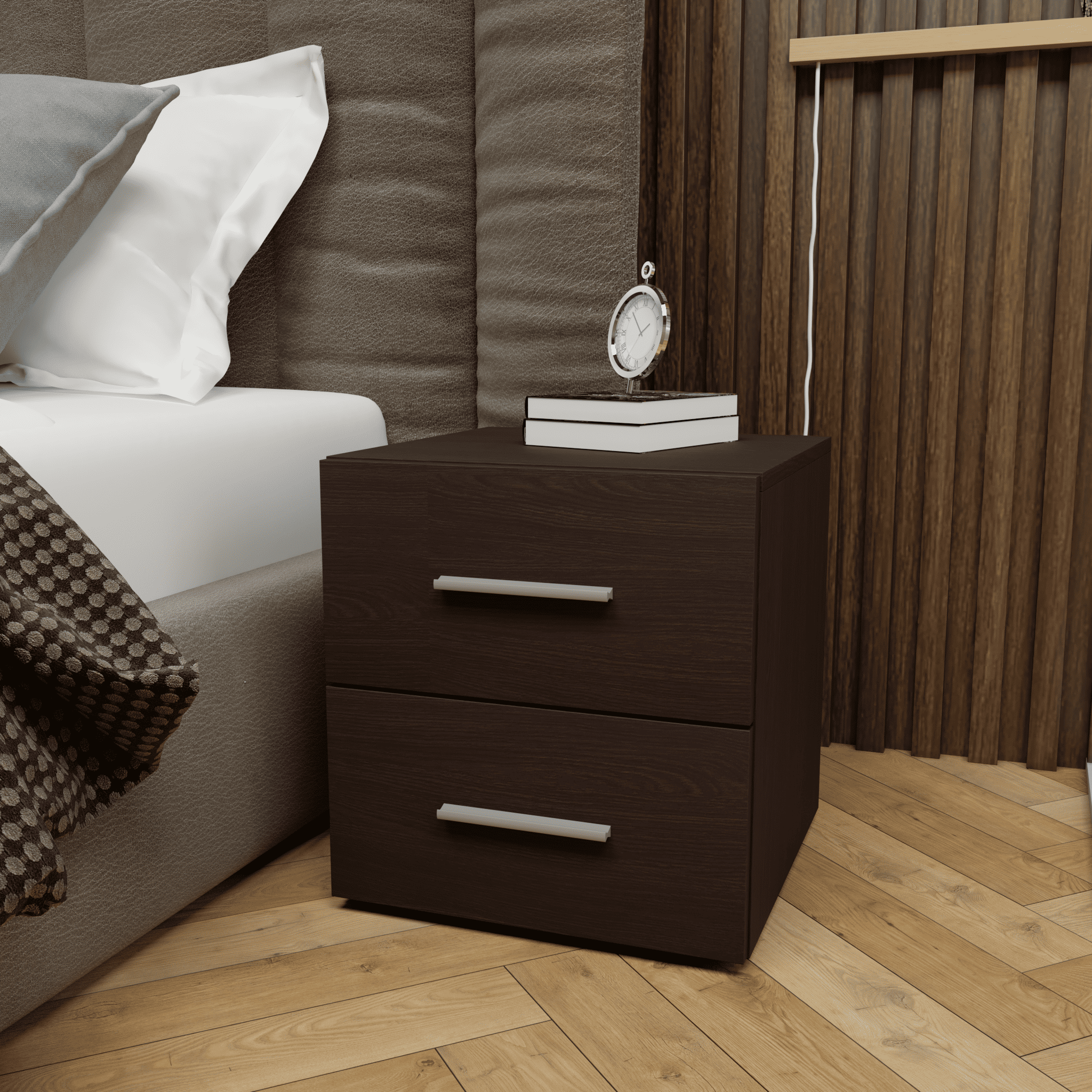 Тумба прикроватная на 2 выдвижных ящика с ручками 400х400х420 мм Венге (ST-11)