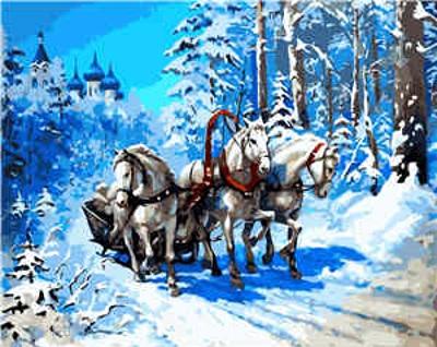 Картина по номерам Strateg Зимние и Новогодние сюжеты Зимняя упряжа 40х50 см в термопакете (VA-1715-mt)
